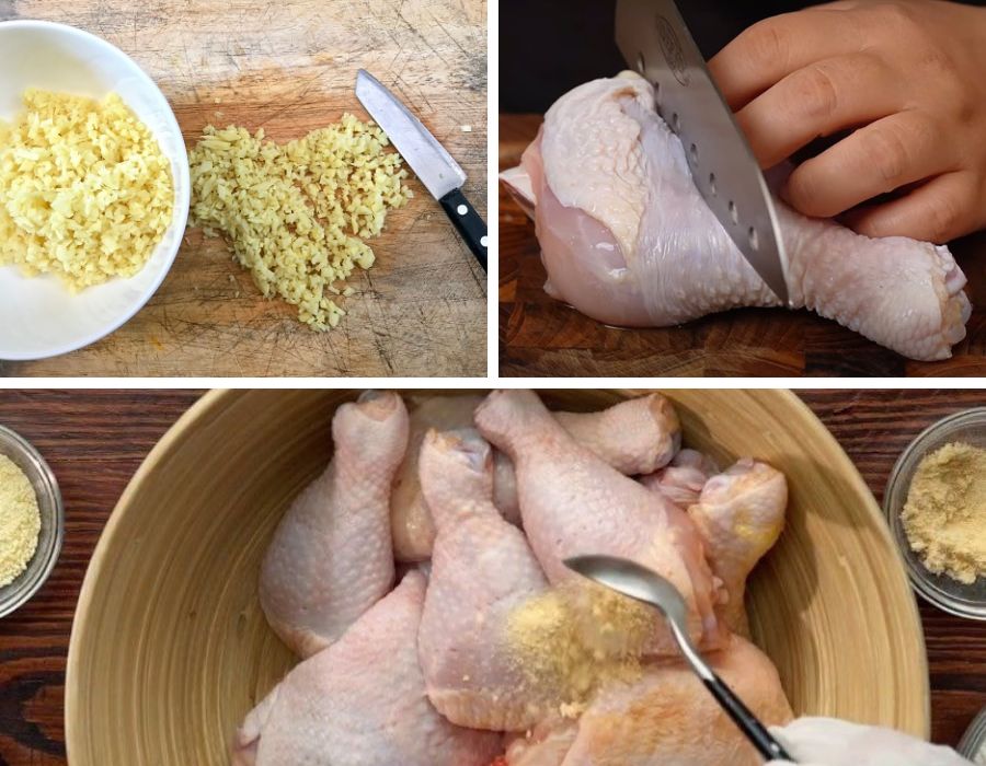 Sơ chế và ướp đùi gà