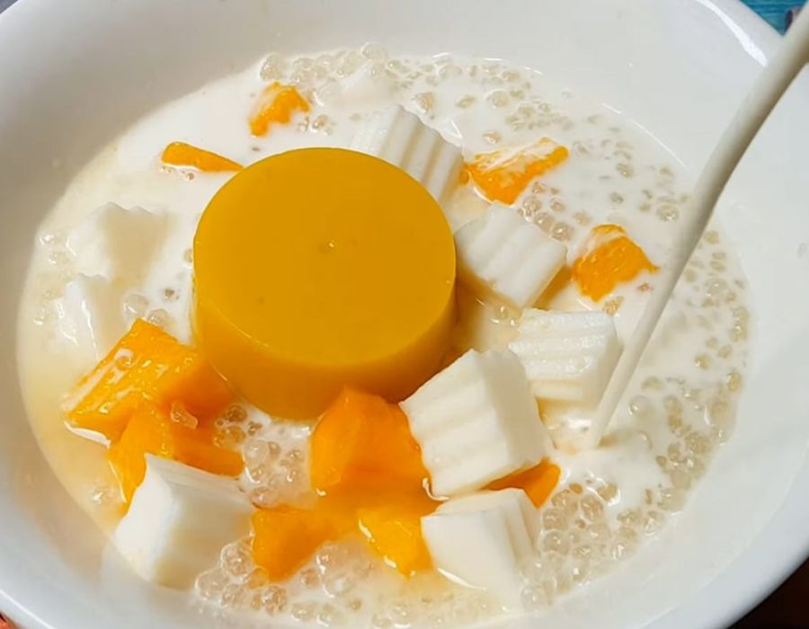 cách làm chè xoài pudding, thạch sữa dừa