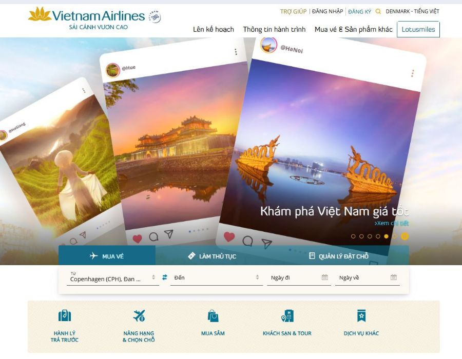 Kênh đổi vé Vietnam Airlines Website