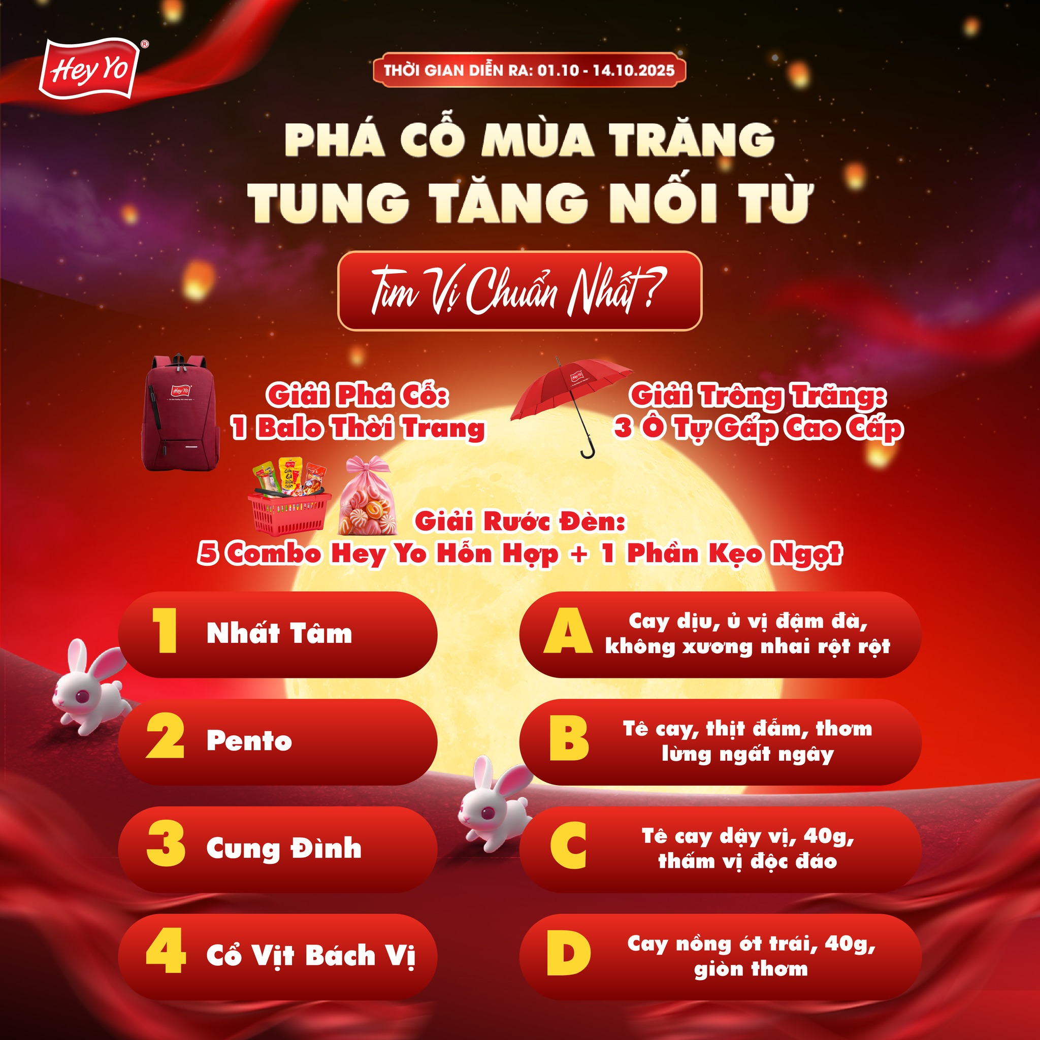 Công Bố Kết Quả Minigame “Phá Cỗ Mùa Trăng, Tung Tăng Nối Từ” Hey Yo Foods